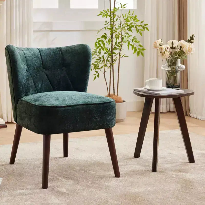 Fauteuil d'appoint dossier haut en tissu avec pieds en bois