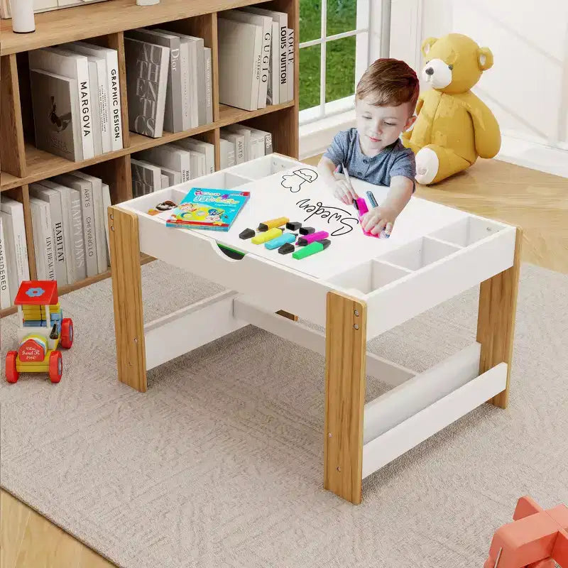 Table d'activités pour enfants en MDF 80,5 cm avec plateau réversible et rangement