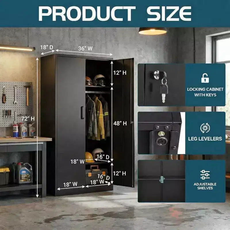Armoire en acier laminé à froid avec 2 étagères et une tringle à vêtements