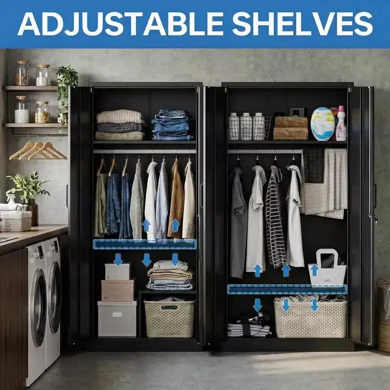 Armoire en acier laminé à froid avec 2 étagères et une tringle à vêtements