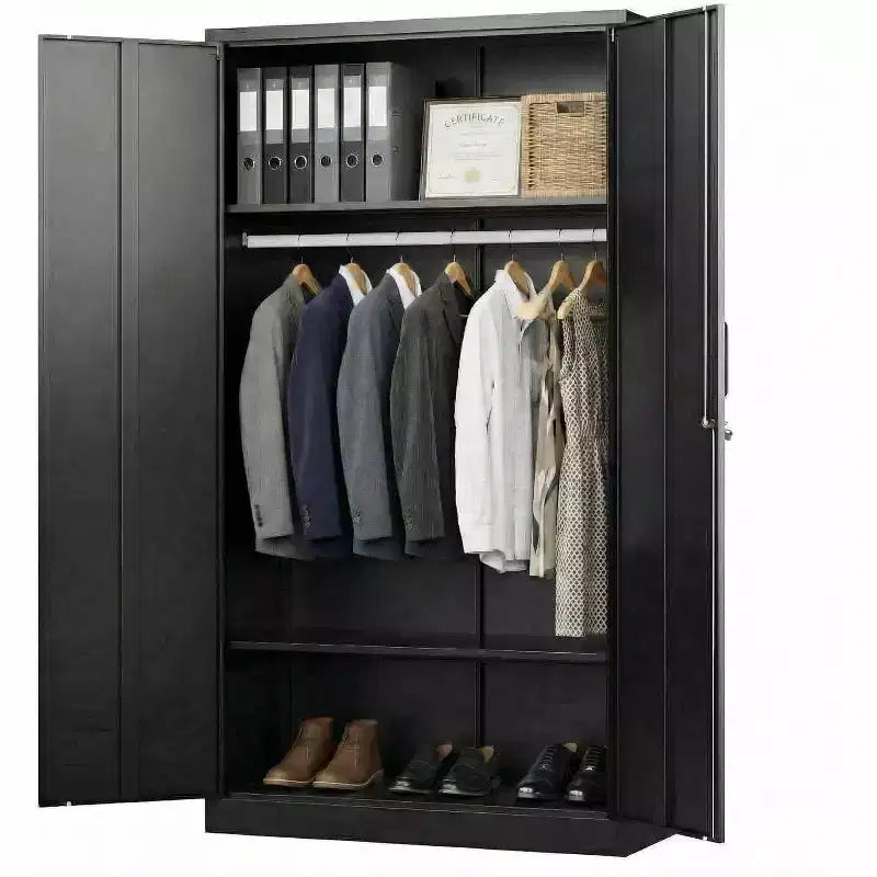 Armoire en acier laminé à froid avec 2 étagères et une tringle à vêtements